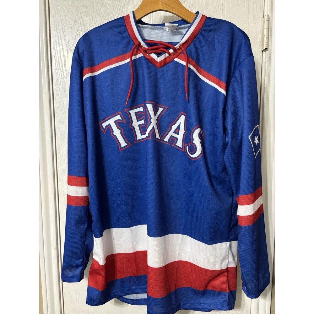 Texas Rangers Jersey Red White & Blue Size M  Lace Up Collar Baseball Sleeve